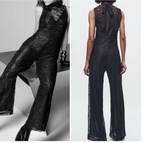 ZARA Collection Lace Mixed Jumpsuit Black - Picture 9 of 16